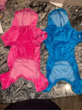 Bundle medium Pink and Blue Hooded pet jumpsuits